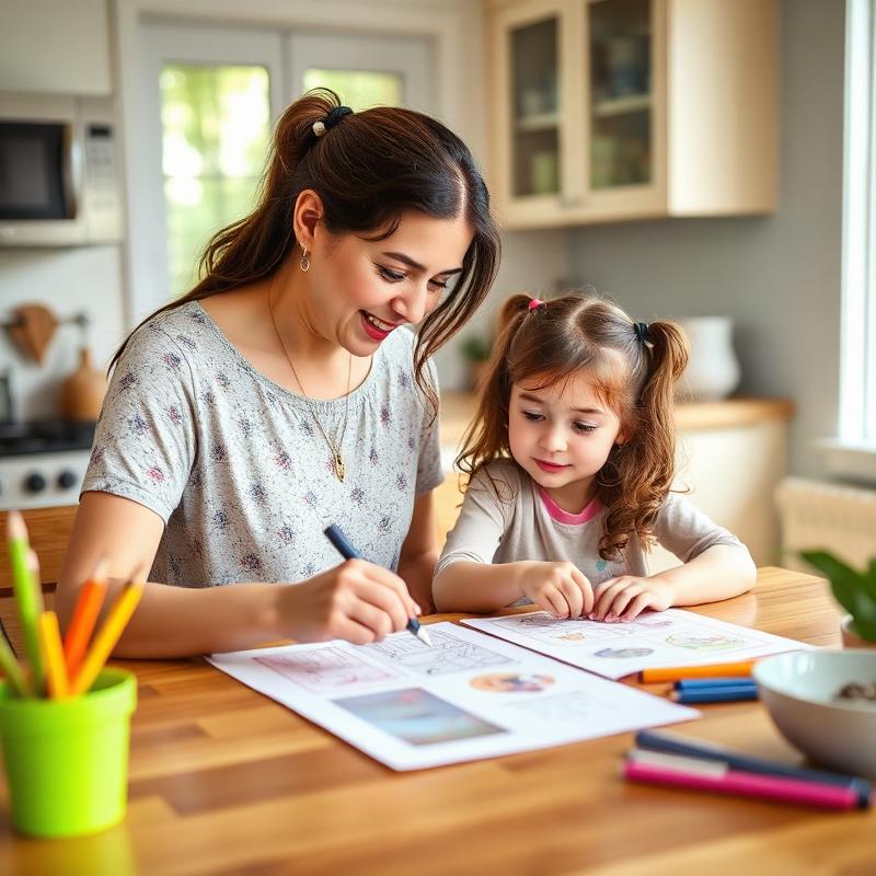 Mãe e filha fazendo atividades juntas
