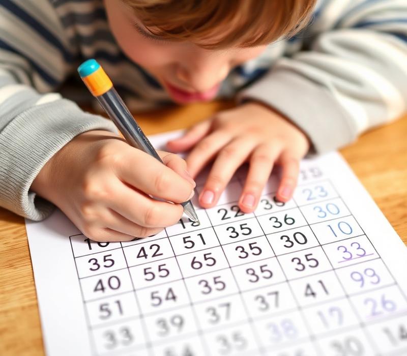 Menino resolvendo atividade de matemática